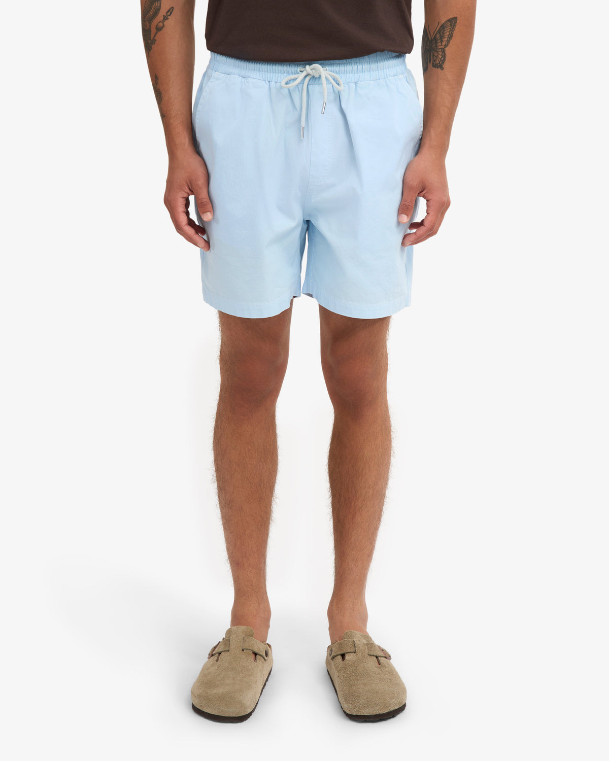 Men's Organic Cotton Twill Shorts – Garment Dyed, Adjustable Elasticated Waistband, Tailored Fit | Polar Blue