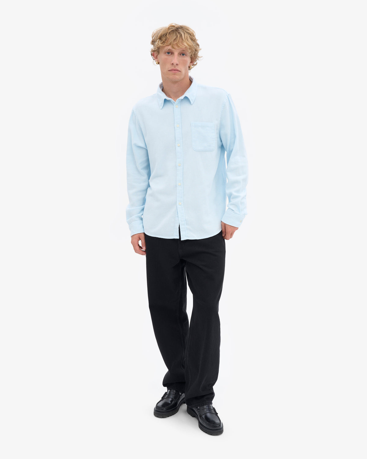 Men's Organic Cotton Flannel Shirt – Lightweight Flannel, Regular Fit with Chest Pocket | Polar Blue – view 5