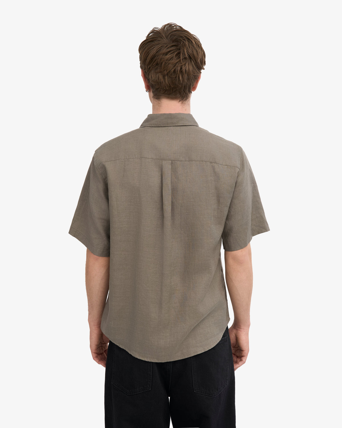Men's Short Sleeve Linen Shirt in Dusty Olive – view 4