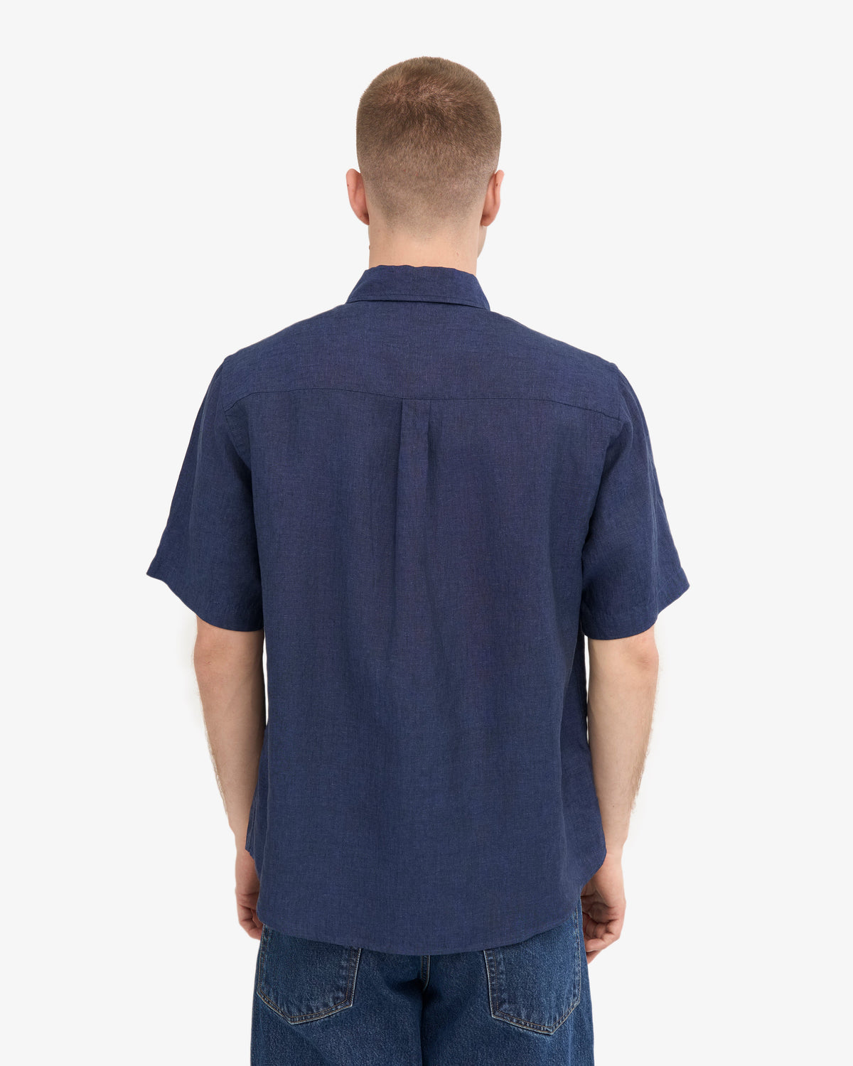Men's Short Sleeve Linen Shirt in Petrol Blue – view 4