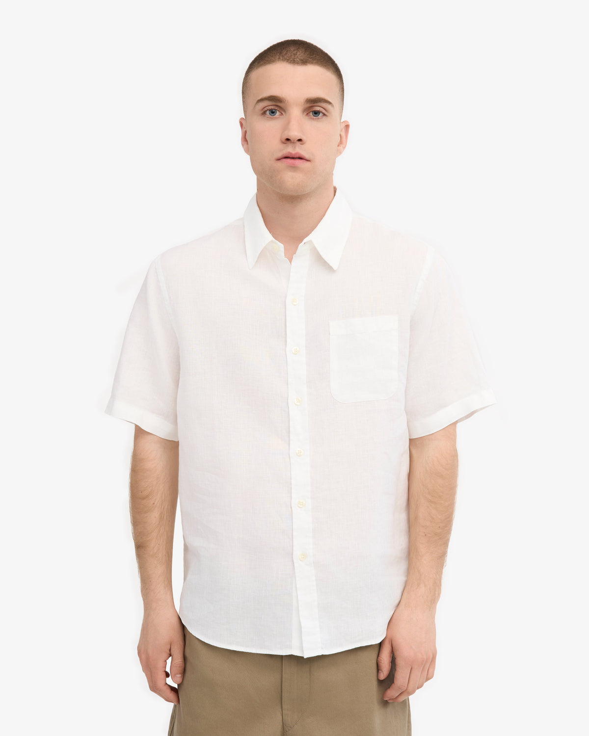 Men's Short Sleeve Linen Shirt in Optical White – view 2