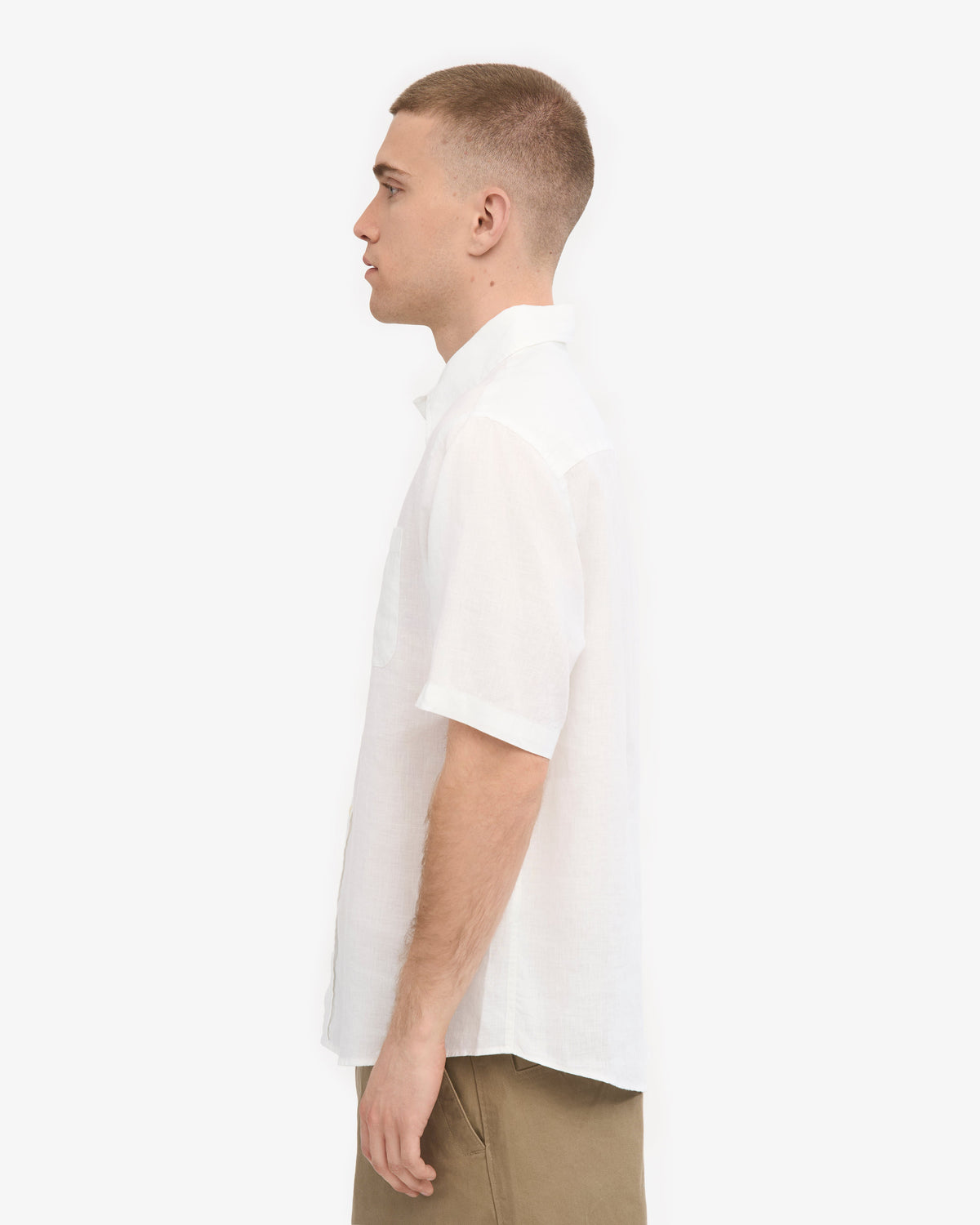 Men's Short Sleeve Linen Shirt in Optical White – view 3