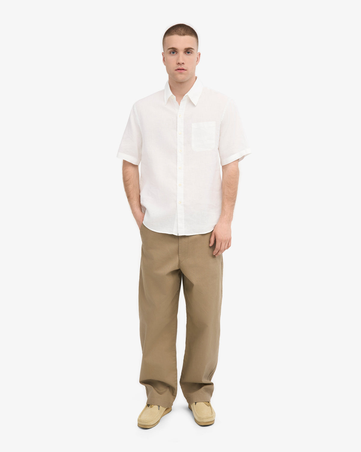 Men's Short Sleeve Linen Shirt in Optical White – view 5