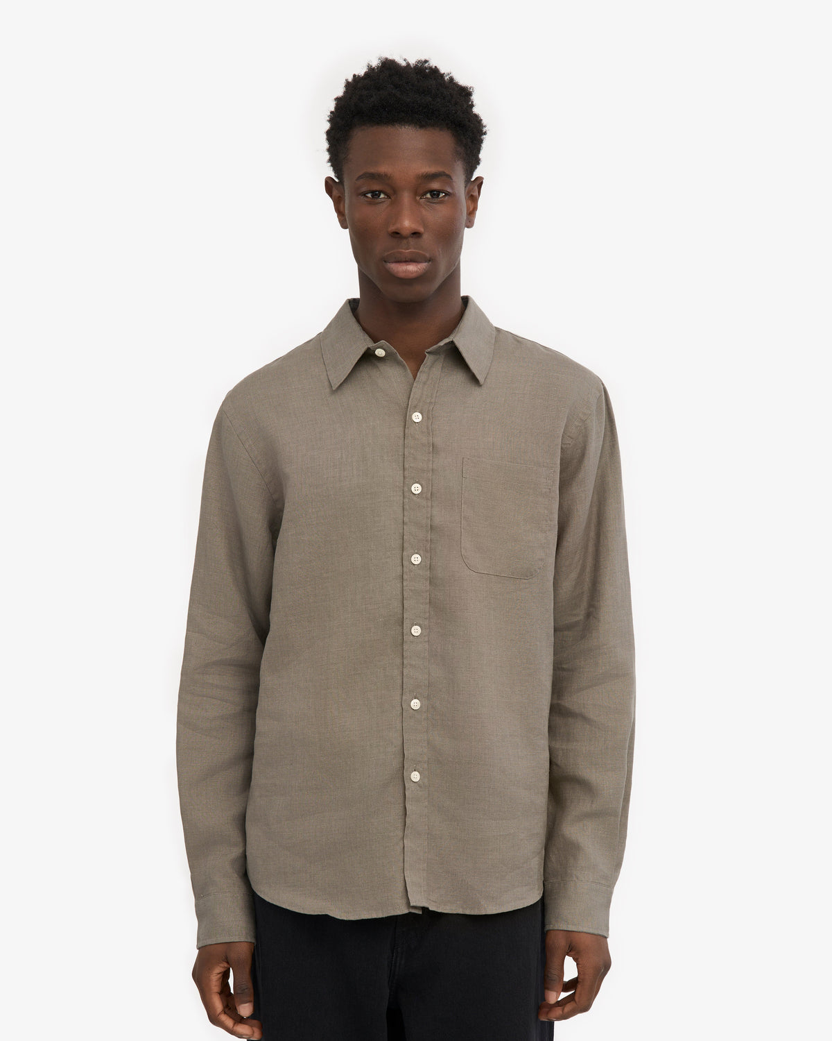 Men's Linen Shirt in Navy Blue – view 2