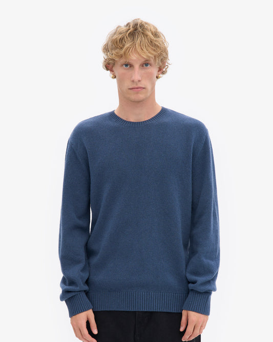 Men's Recycled Merino Wool Crew Neck Jumper in Petrol Blue – view 2