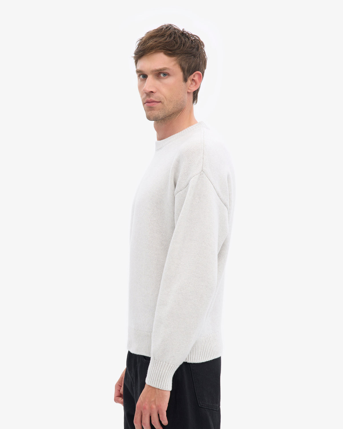 Men's Recycled Merino Wool Crew Neck Jumper in Snow Melange – view 3