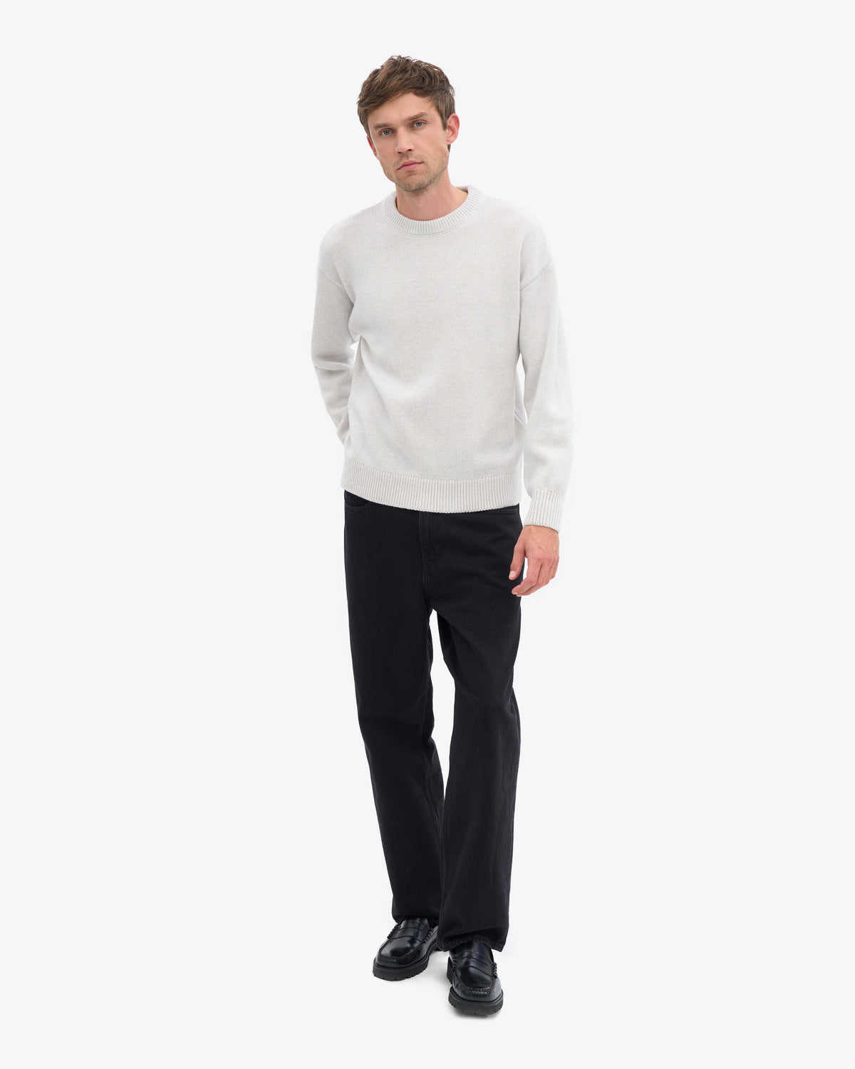Men's Recycled Merino Wool Crew Neck Jumper in Snow Melange – view 5