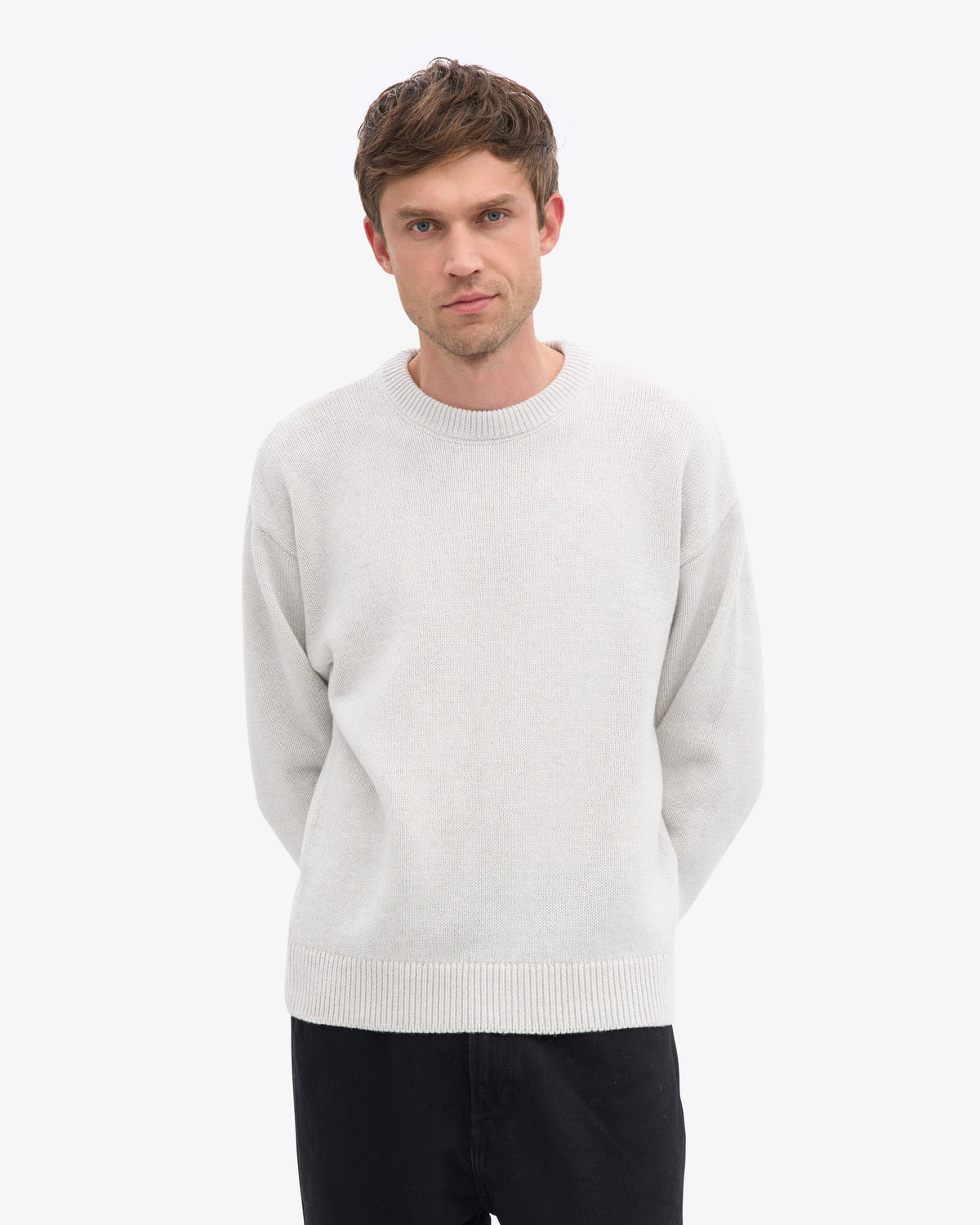 Men's Recycled Merino Wool Crew Neck Jumper in Snow Melange – view 6