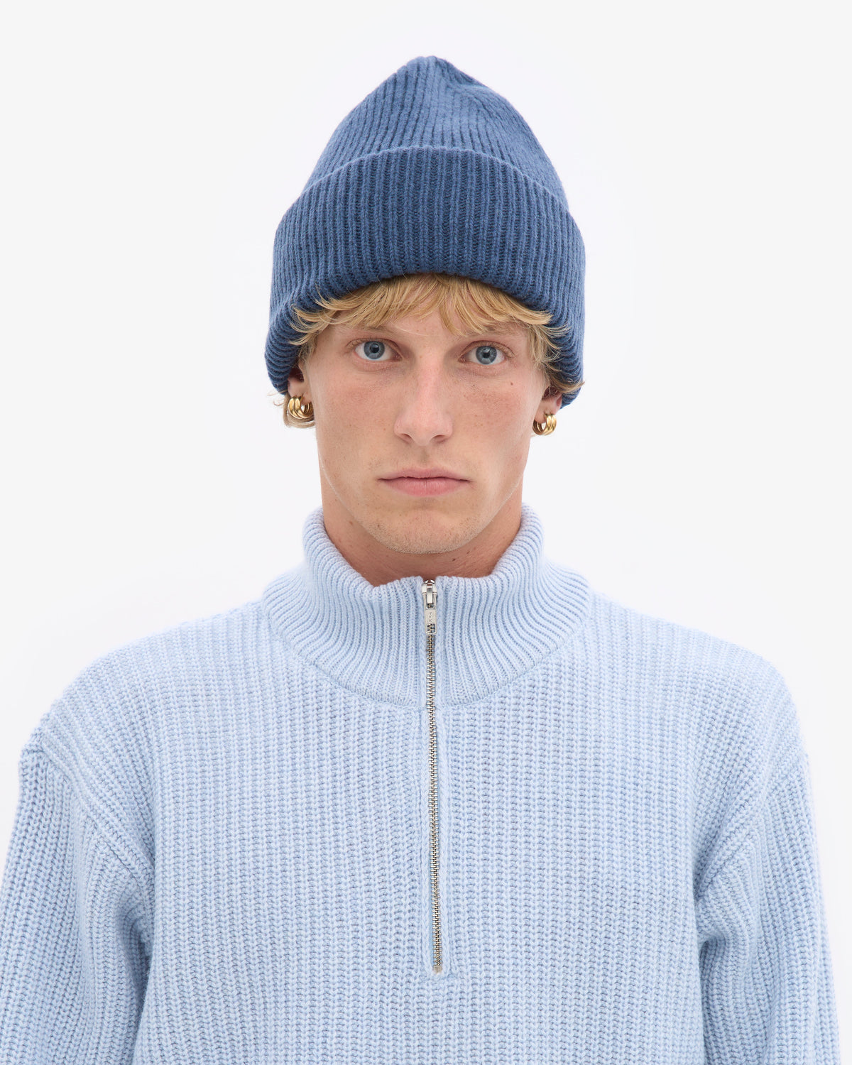 Men's Merino Wool Beanie Hat in Petrol Blue – view 2