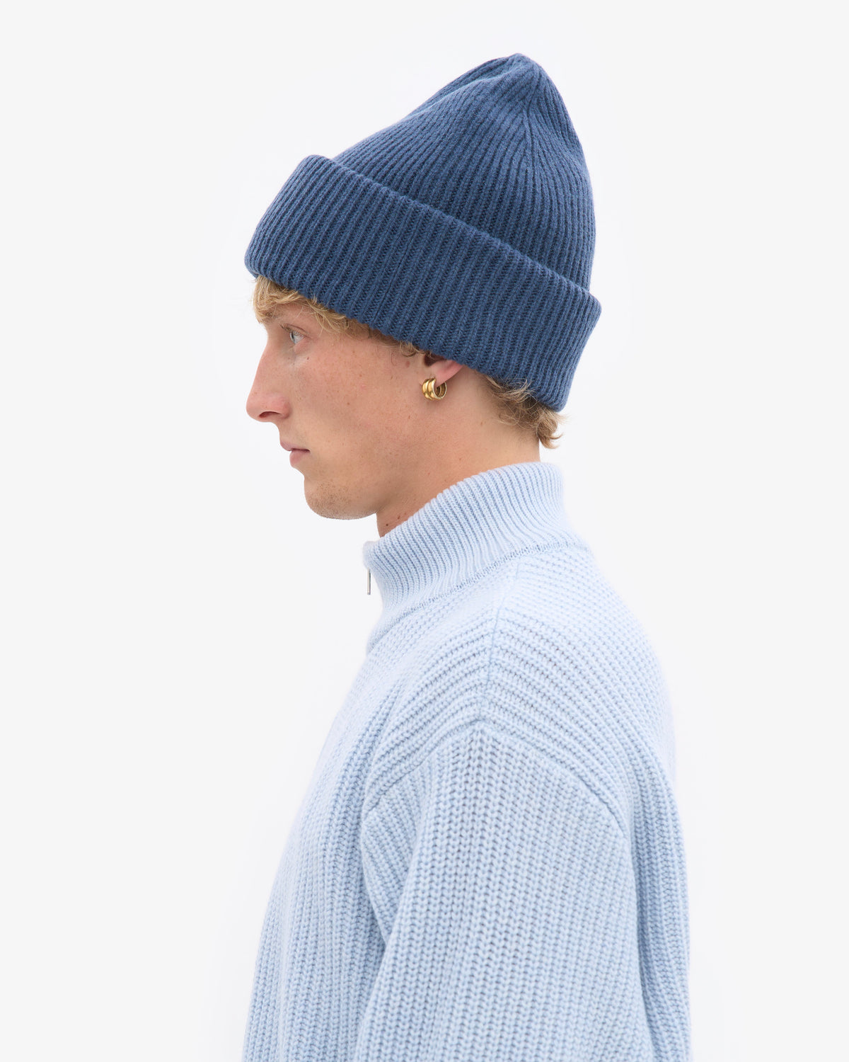 Men's Merino Wool Beanie Hat in Petrol Blue – view 3