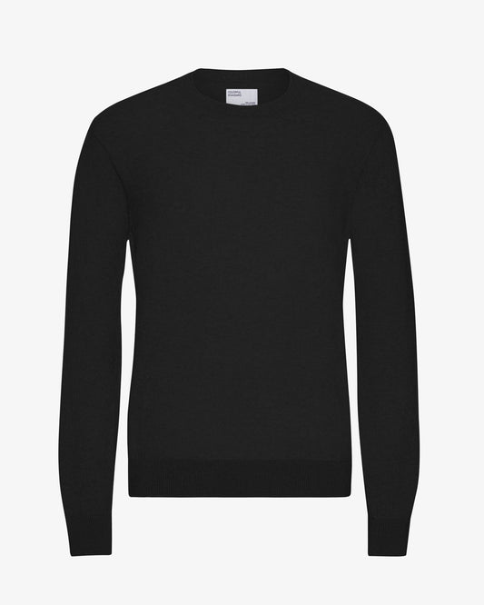 Men's Lightweight Merino Wool Crew Neck Jumper in Deep Black – view 1
