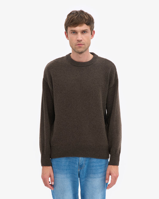 Men's Oversized Merino Wool Crew Neck Jumper in Coffee Brown – view 2