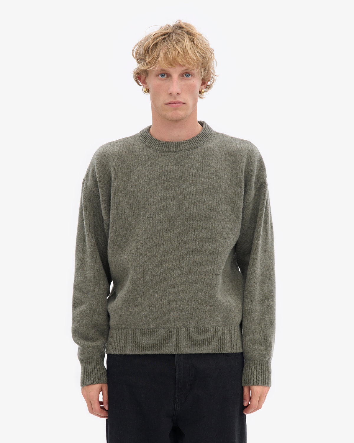 Men's Oversized Merino Wool Crew Neck Jumper in Dusty Olive – view 2