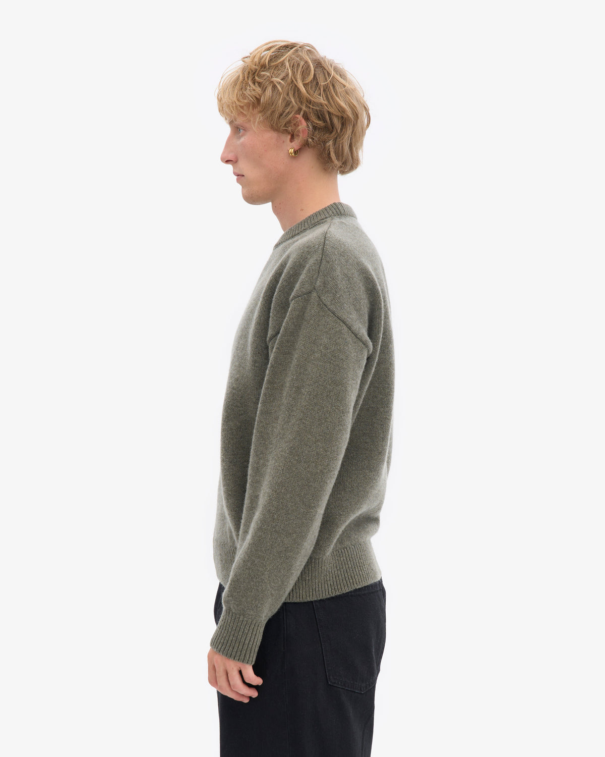 Men's Oversized Merino Wool Crew Neck Jumper in Dusty Olive – view 3