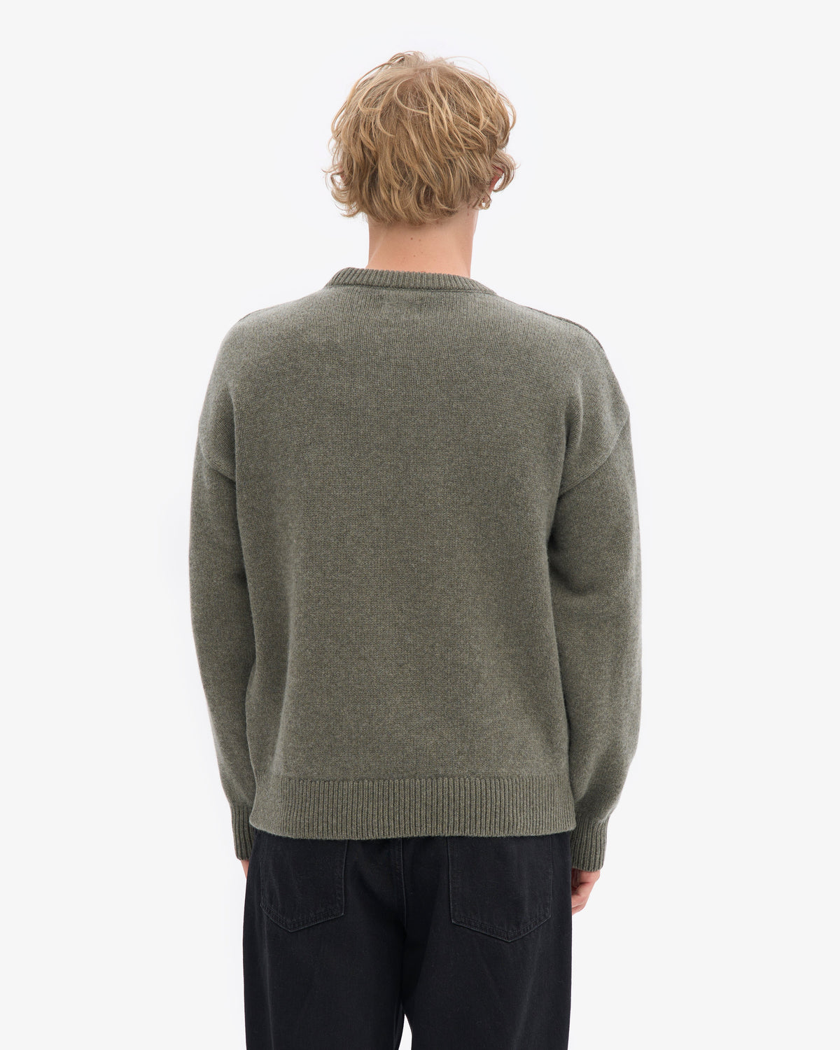 Men's Oversized Merino Wool Crew Neck Jumper in Dusty Olive – view 4