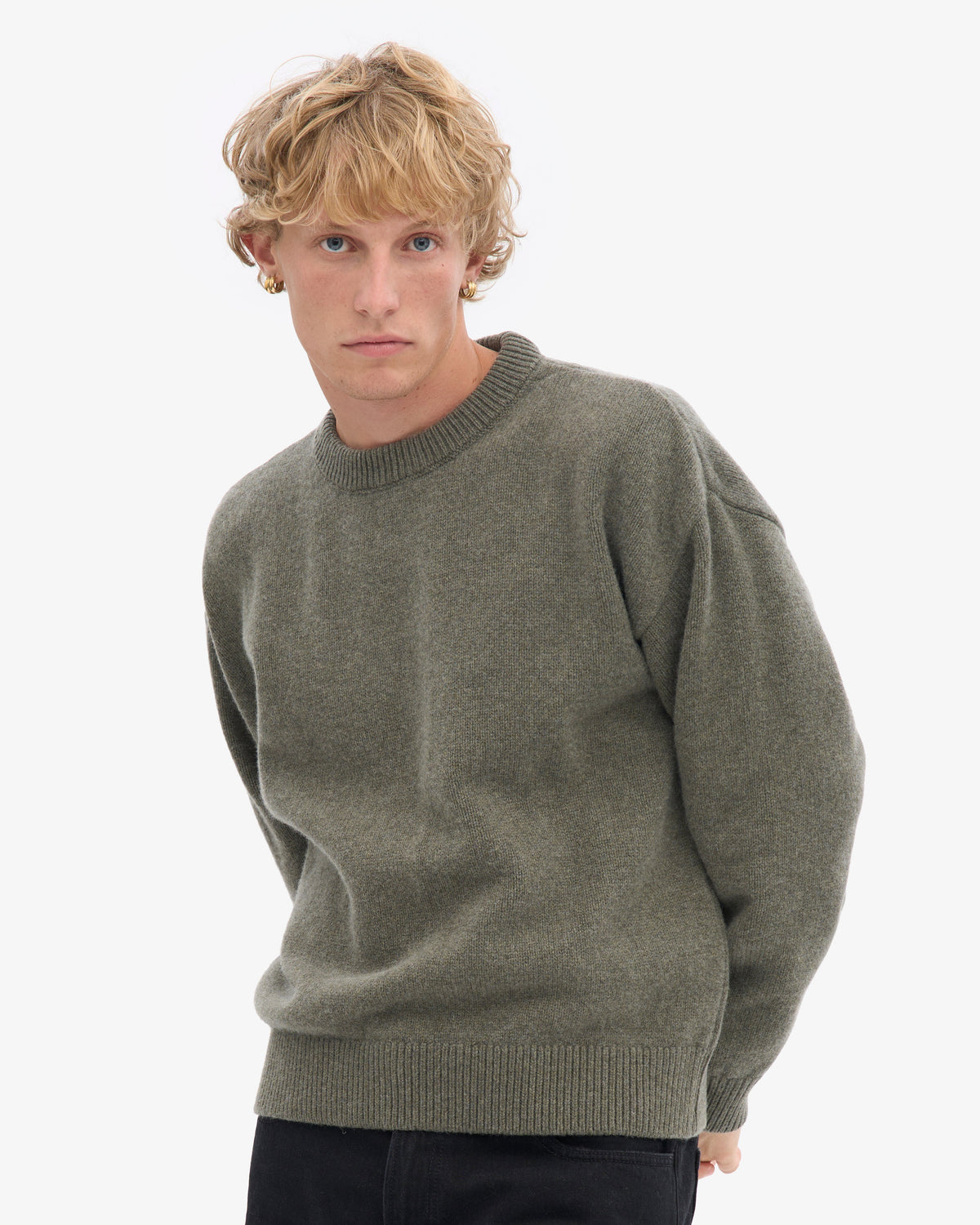 Men's Oversized Merino Wool Crew Neck Jumper in Dusty Olive – view 6