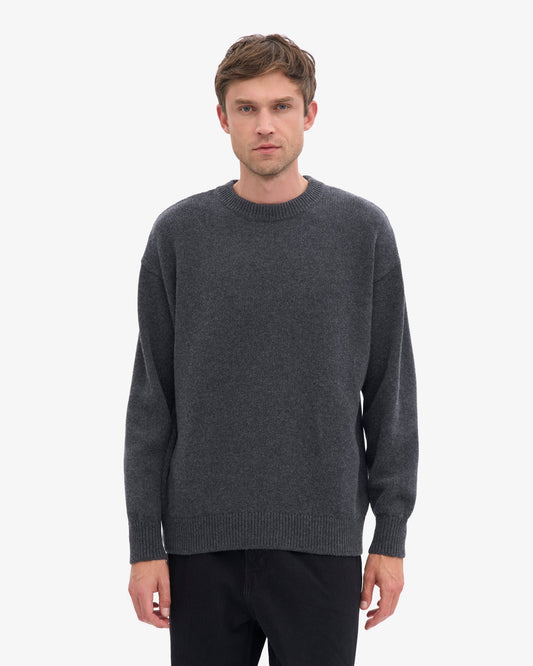 Men's Oversized Merino Wool Crew Neck Jumper in Lava Grey – view 2