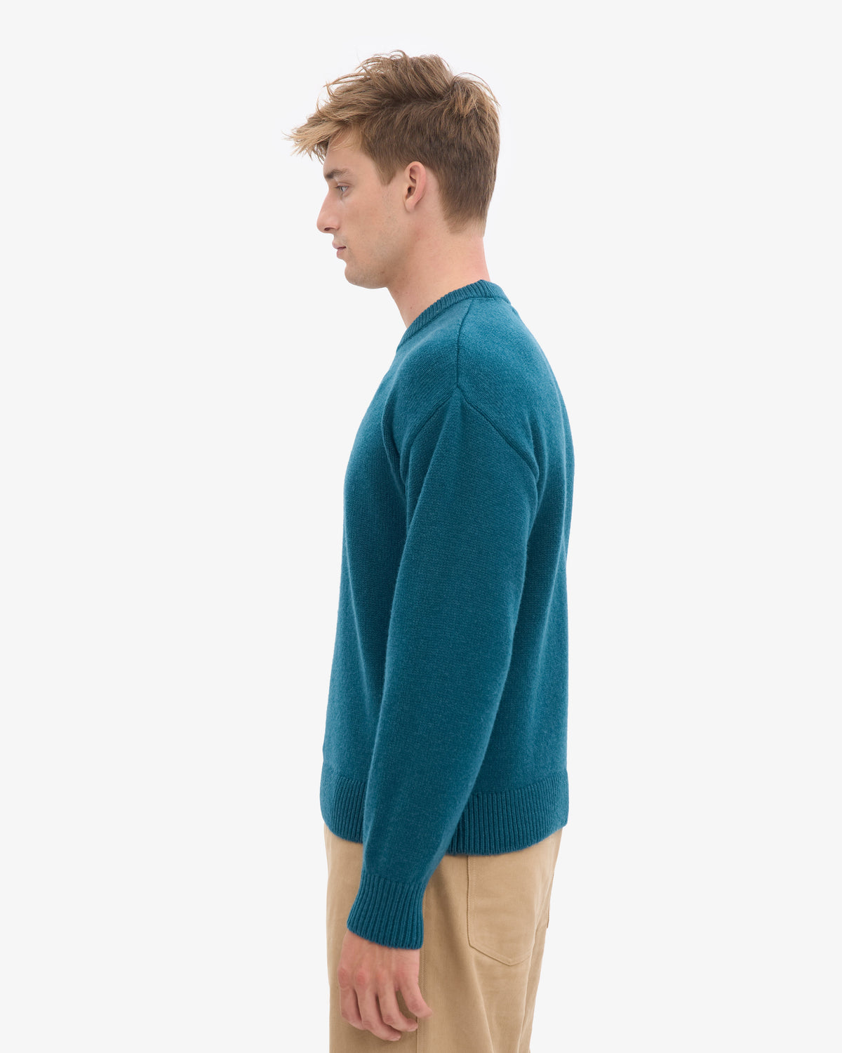 Men's Merino Wool Oversized Crew Jumper in Ocean Green – view 3