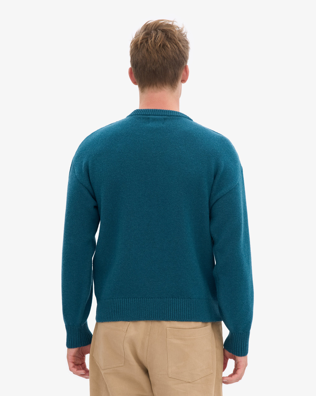 Men's Merino Wool Oversized Crew Jumper in Ocean Green – view 4