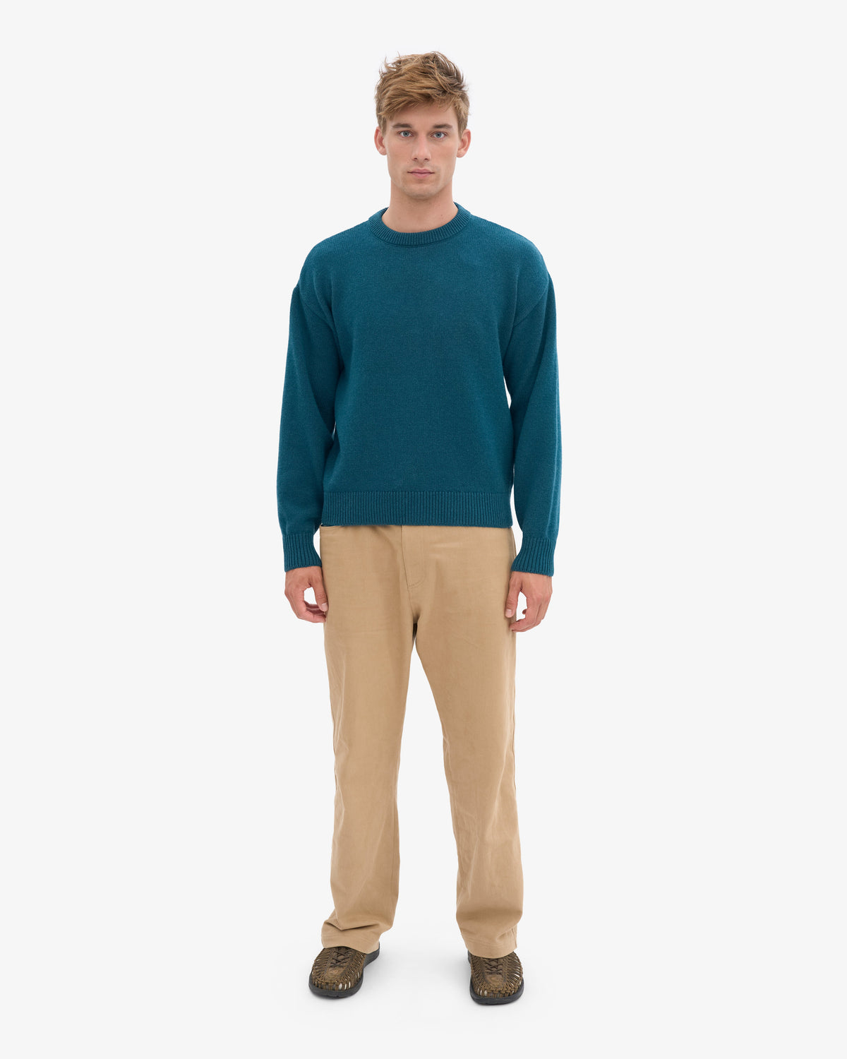 Men's Merino Wool Oversized Crew Jumper in Ocean Green – view 5