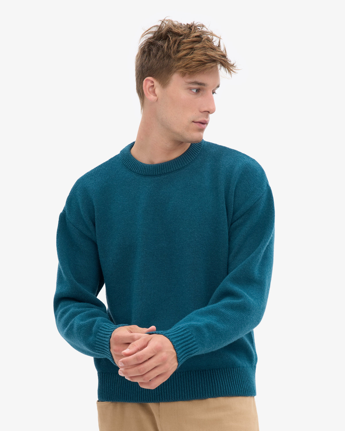 Men's Merino Wool Oversized Crew Jumper in Ocean Green – view 6