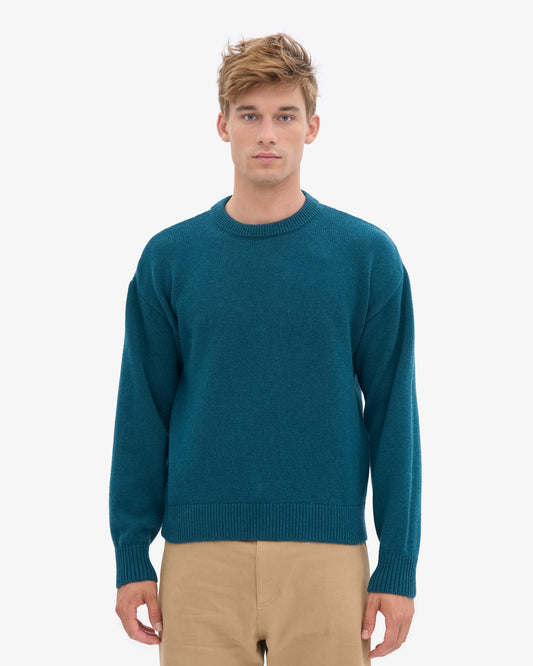 Men's Merino Wool Oversized Crew Jumper in Ocean Green – view 2