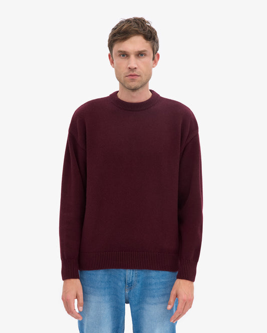 Men's Oversized Merino Wool Crew Neck Jumper in Oxblood Red – view 2