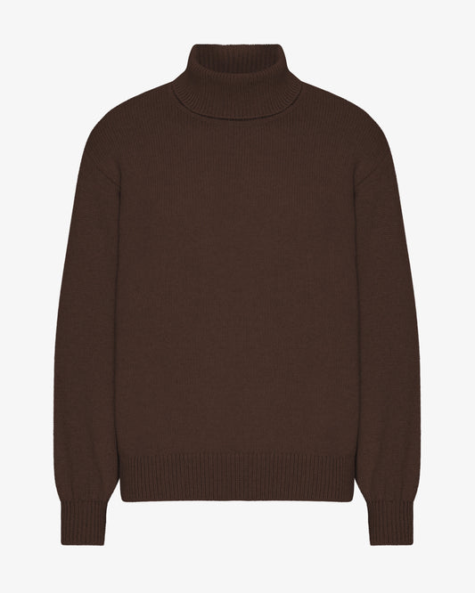 Men's Recycled Merino Wool Turtleneck Jumper in Coffee Brown – view 1