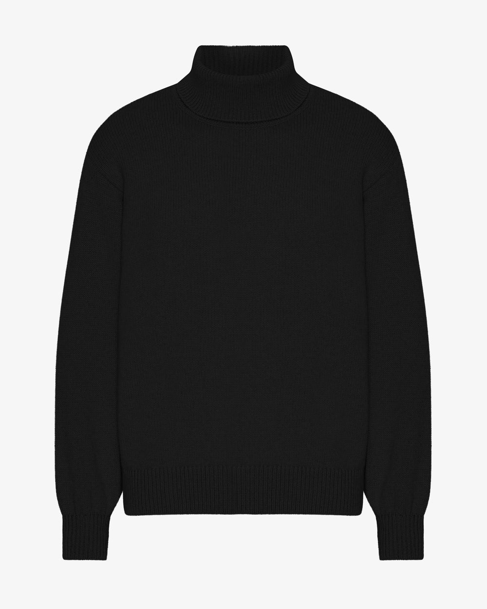 Men's Recycled Merino Wool Turtleneck Jumper – Ribbed Knit Texture, Relaxed Fit | Deep Black