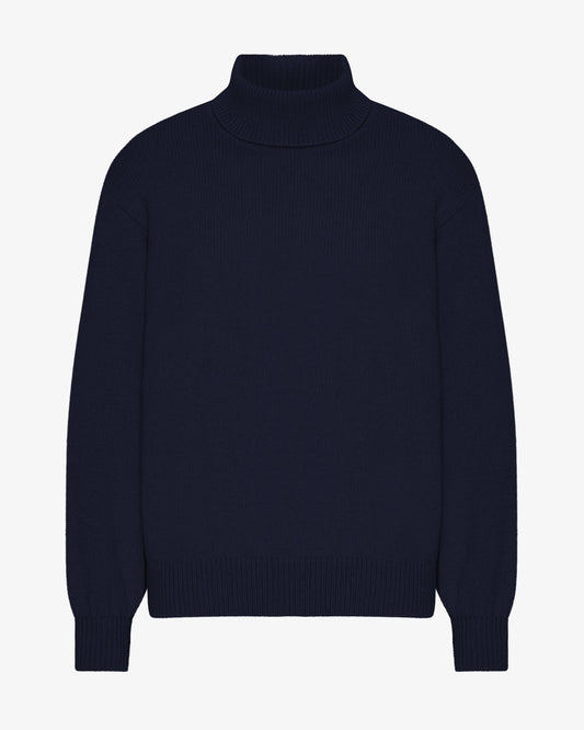 Men's Recycled Merino Wool Turtleneck Jumper in Navy Blue – view 1