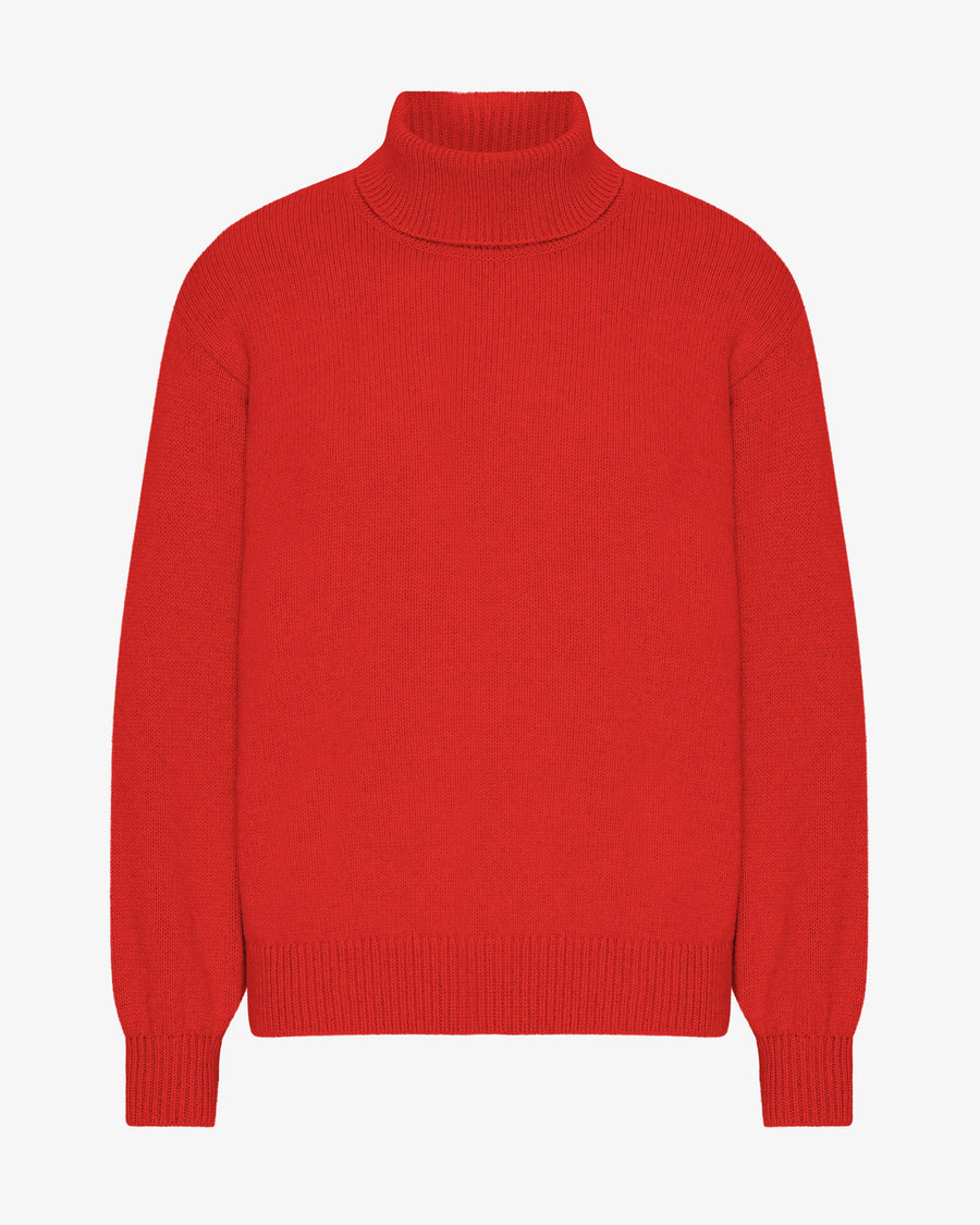 Men's Recycled Merino Wool Turtleneck Jumper – Ribbed Texture, High Neck, Relaxed Fit | Red Tangerine