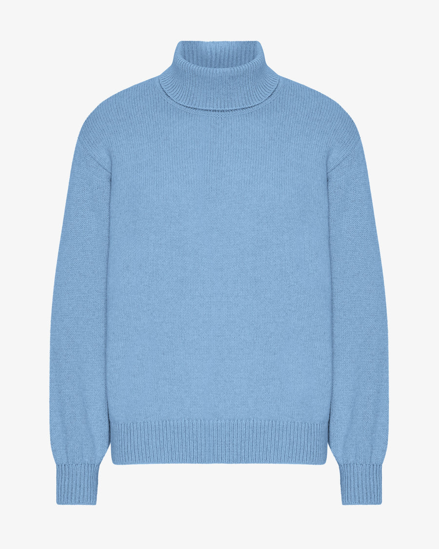 Men's Recycled Merino Wool Turtleneck Jumper – Ribbed Texture, High Neck, Relaxed Fit | Seaside Blue