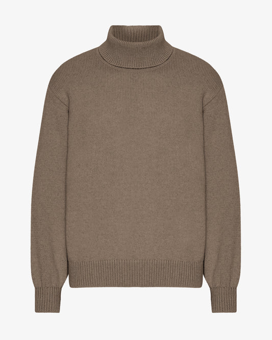 Men's Recycled Merino Wool Turtleneck Jumper in Warm Taupe – view 1