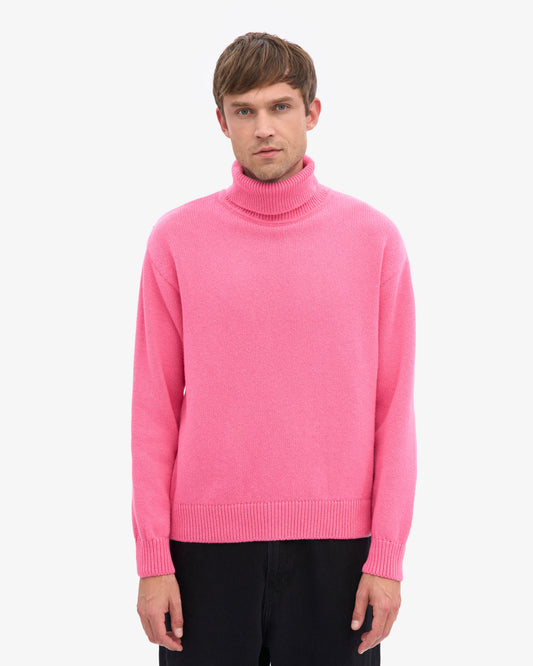 Men's Recycled Merino Wool Turtleneck Jumper in Bubblegum Pink – view 2