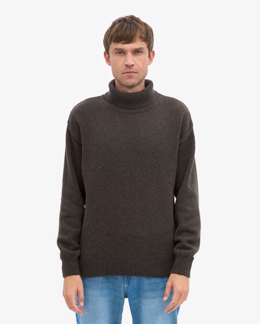 Men's Recycled Merino Wool Turtleneck Jumper in Coffee Brown – view 2