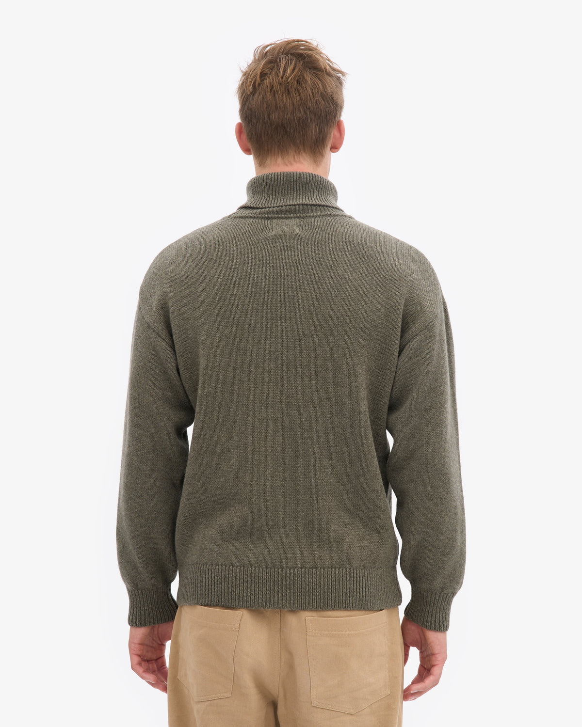 Men's Recycled Merino Wool Turtleneck Jumper in Dusty Olive – view 4