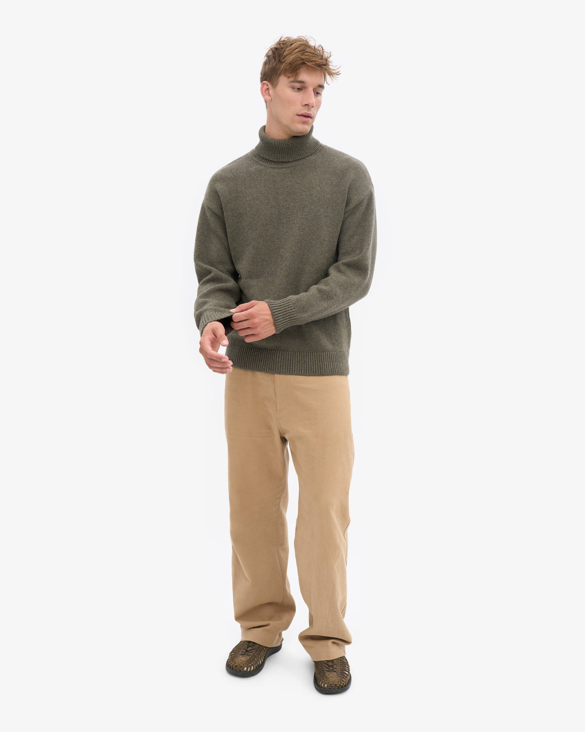 Men's Recycled Merino Wool Turtleneck Jumper in Dusty Olive – view 5