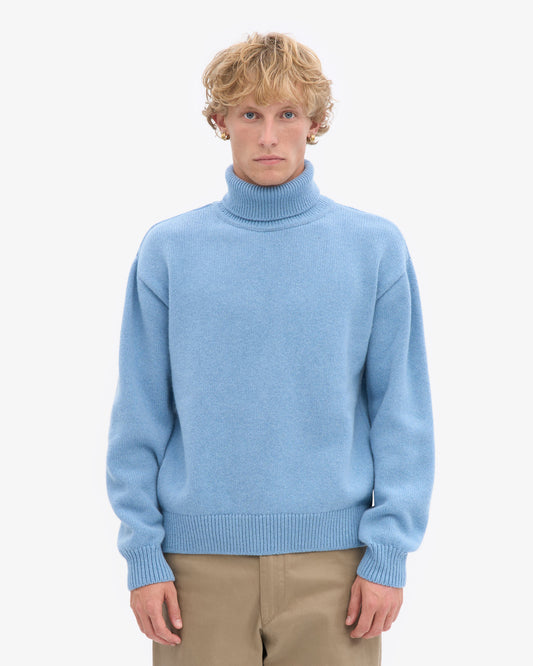 Men's Recycled Merino Wool Turtleneck Jumper in Seaside Blue – view 2