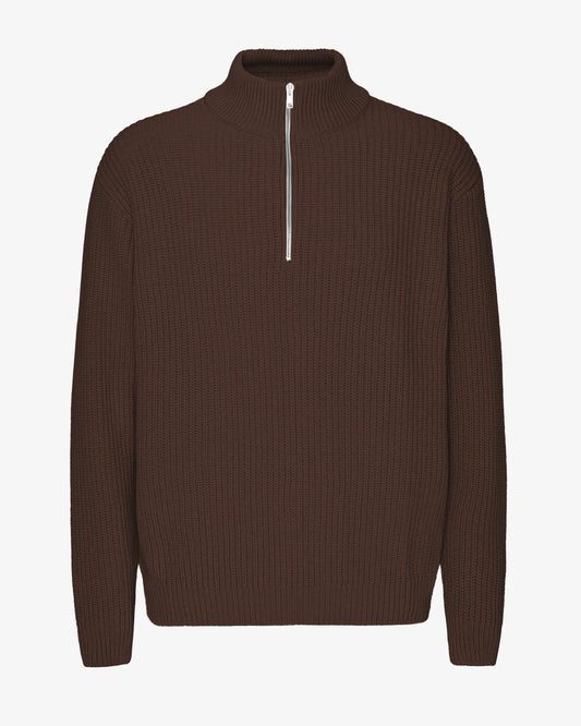 Men's Recycled Merino Wool Quarter Zip Jumper in Coffee Brown – view 1