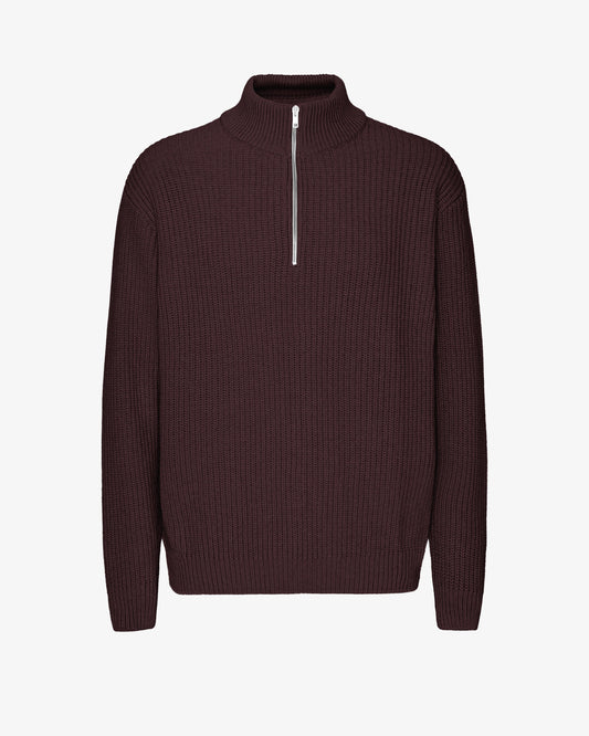 Men's Recycled Merino Wool Quarter Zip Jumper in Oxblood Red – view 1
