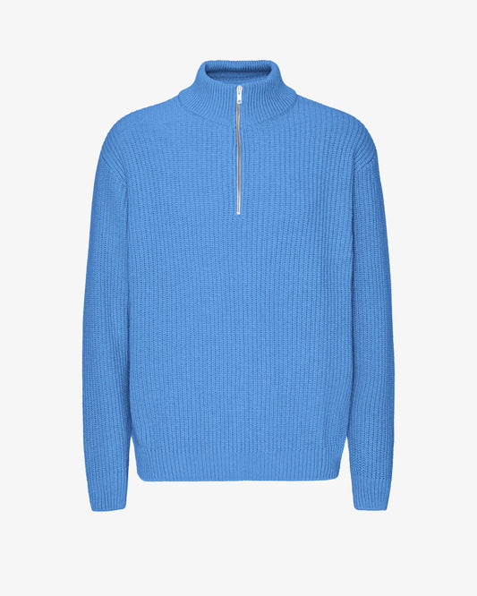 Men's Recycled Merino Wool Quarter Zip Jumper in Pacific Blue – view 1
