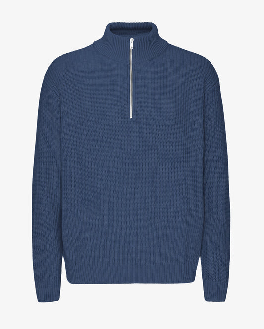 Men's Recycled Merino Wool Quarter Zip Jumper in Petrol Blue – view 1