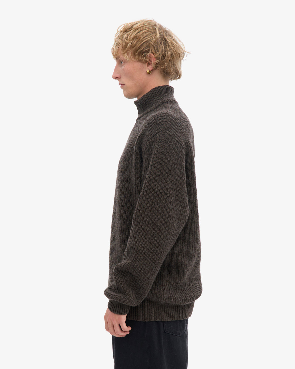 Men's Recycled Merino Wool Quarter Zip Jumper in Coffee Brown – view 3