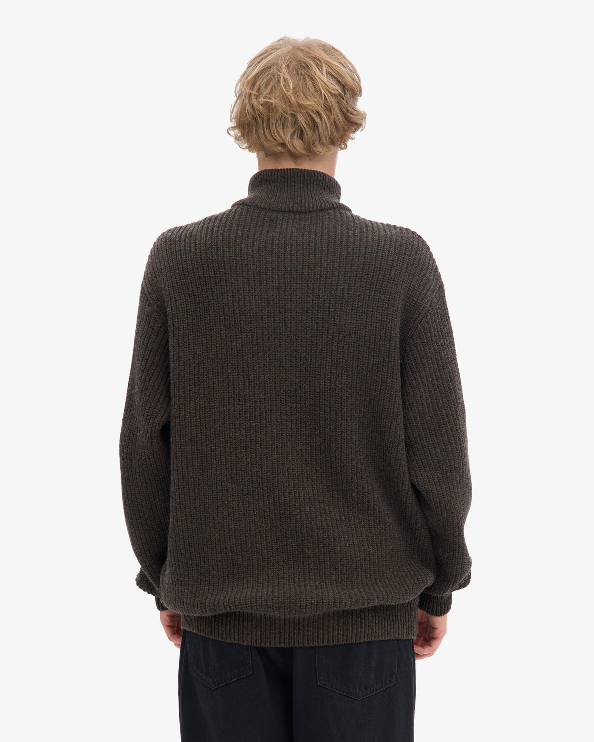 Men's Recycled Merino Wool Quarter Zip Jumper in Coffee Brown – view 4