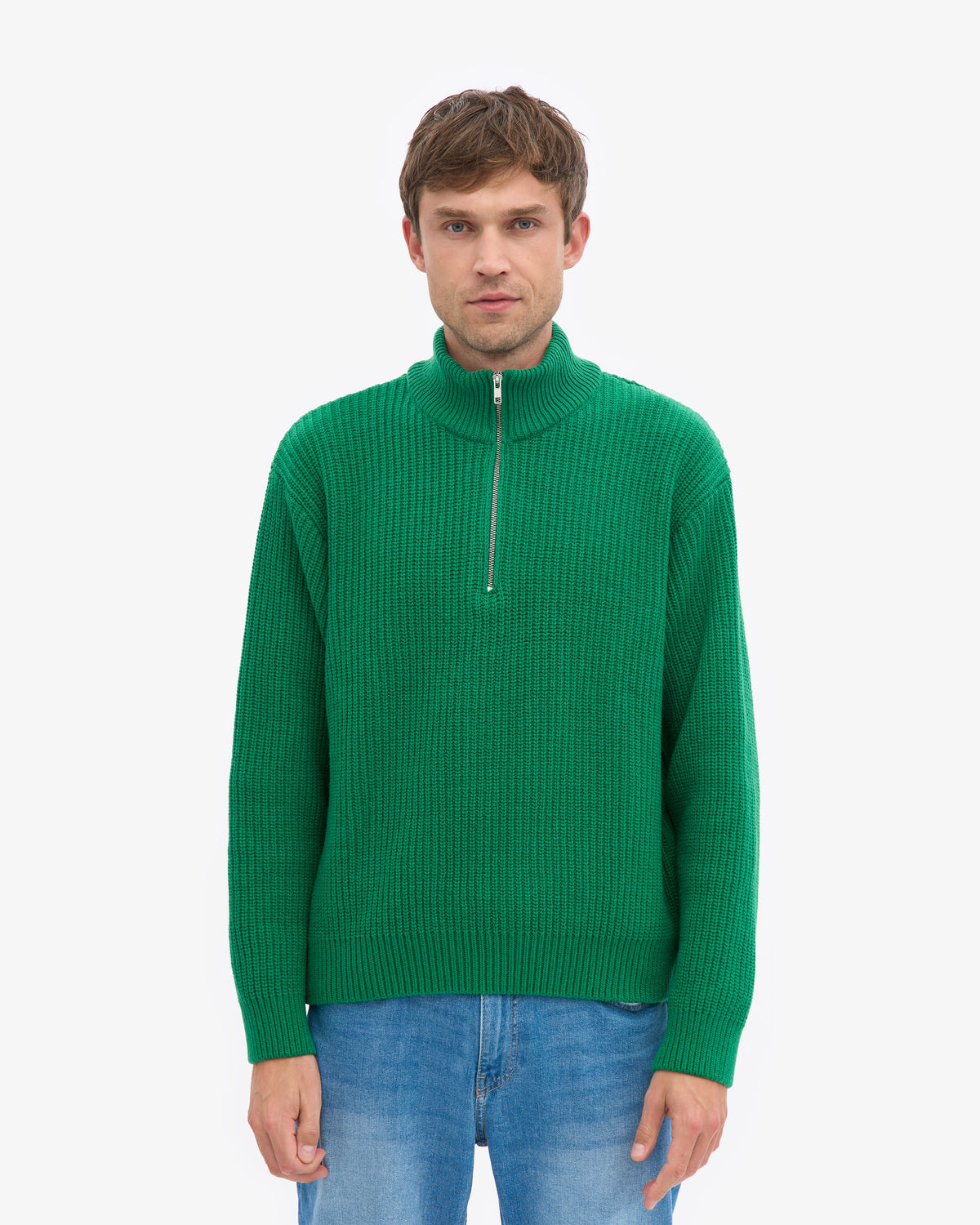 Men's Recycled Merino Wool Quarter Zip Jumper in Kelly Green – view 2