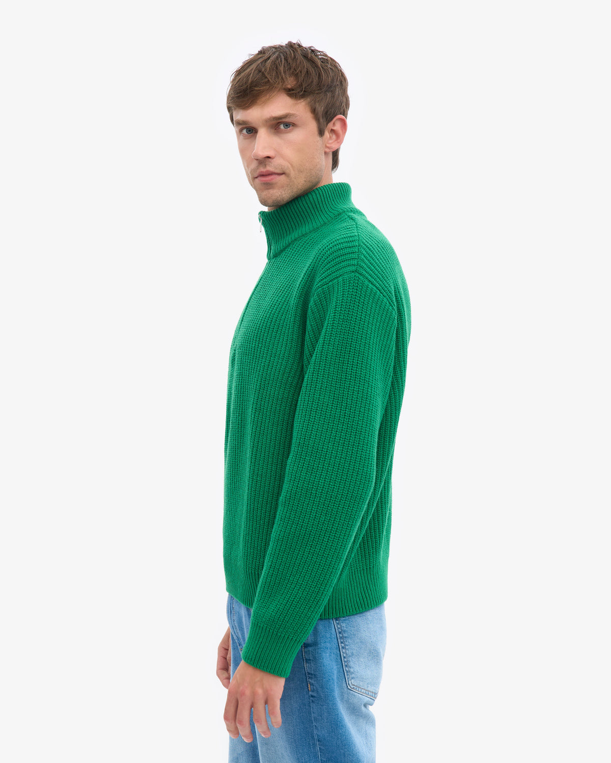 Men's Recycled Merino Wool Quarter Zip Jumper in Kelly Green – view 3