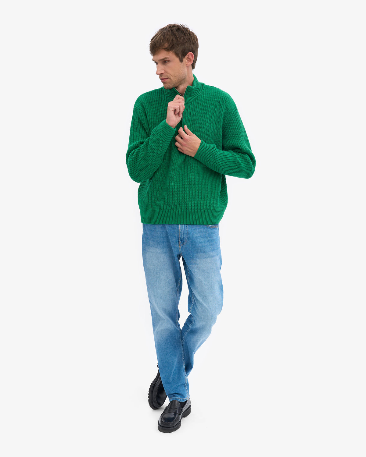 Men's Recycled Merino Wool Quarter Zip Jumper in Kelly Green – view 5