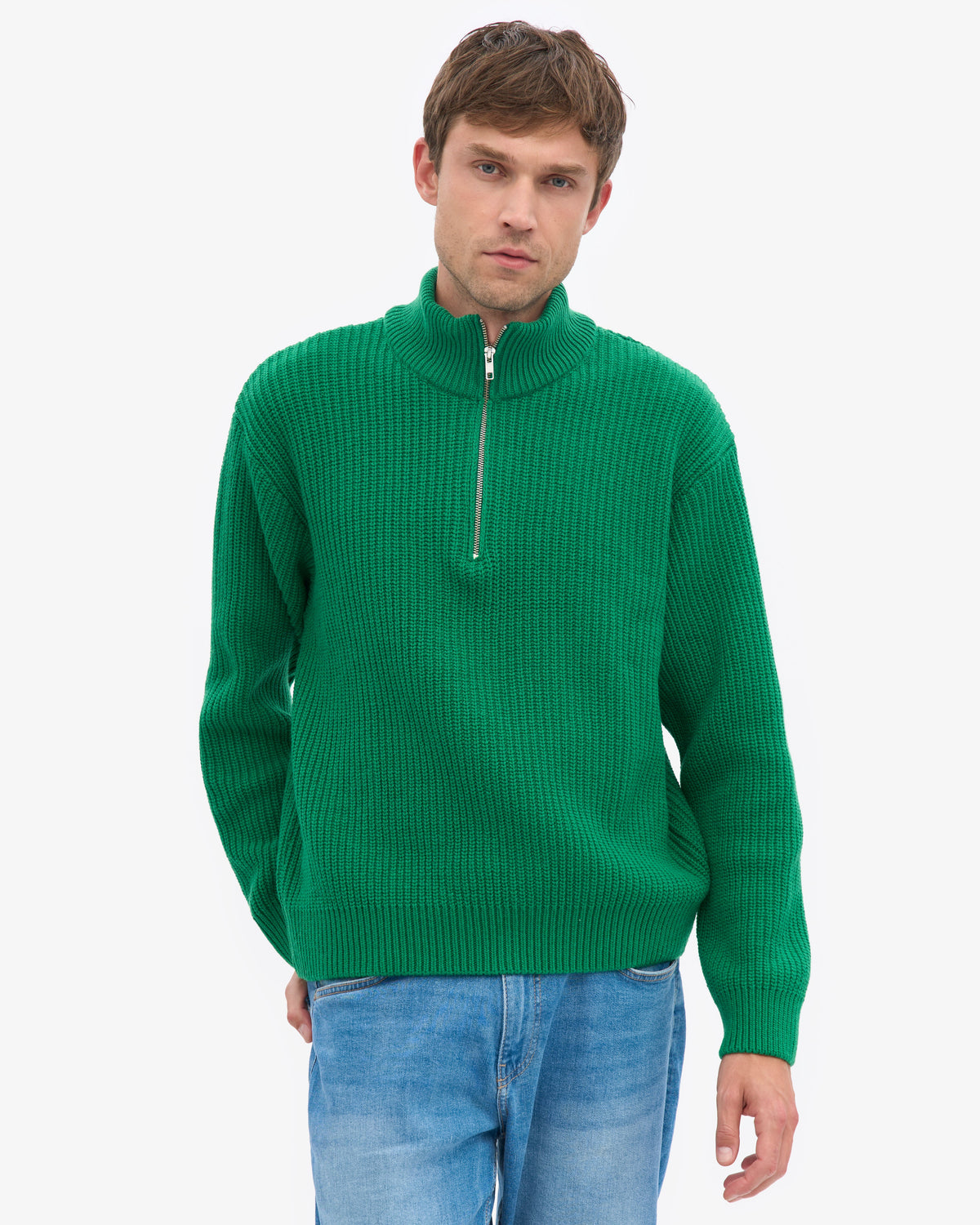 Men's Recycled Merino Wool Quarter Zip Jumper in Kelly Green – view 6