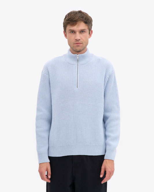 Men's Recycled Merino Wool Quarter Zip Jumper in Polar Blue – view 2