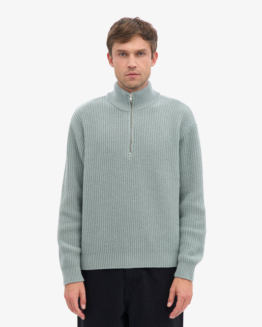 Men's Recycled Merino Wool Quarter Zip Jumper in Steel Blue – view 2